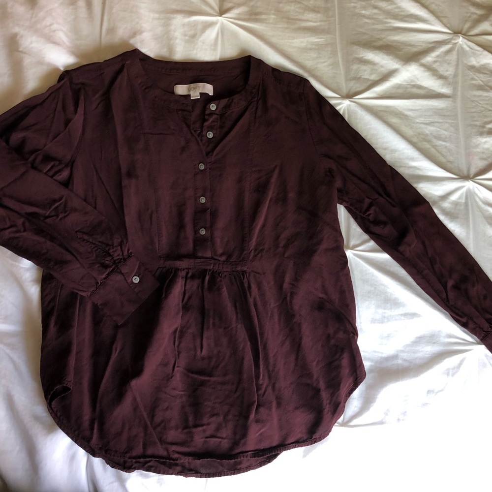 Loft tobacco brown popover blouse